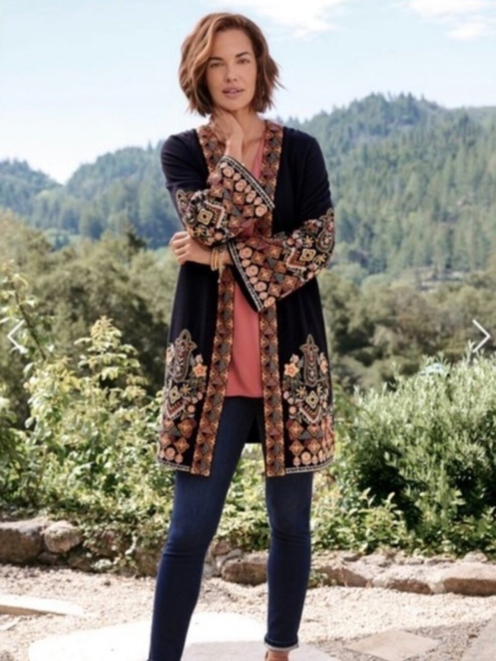 SOFT SURROUNDINGS Embroidered Cardigan Open Front Size L Like NEW